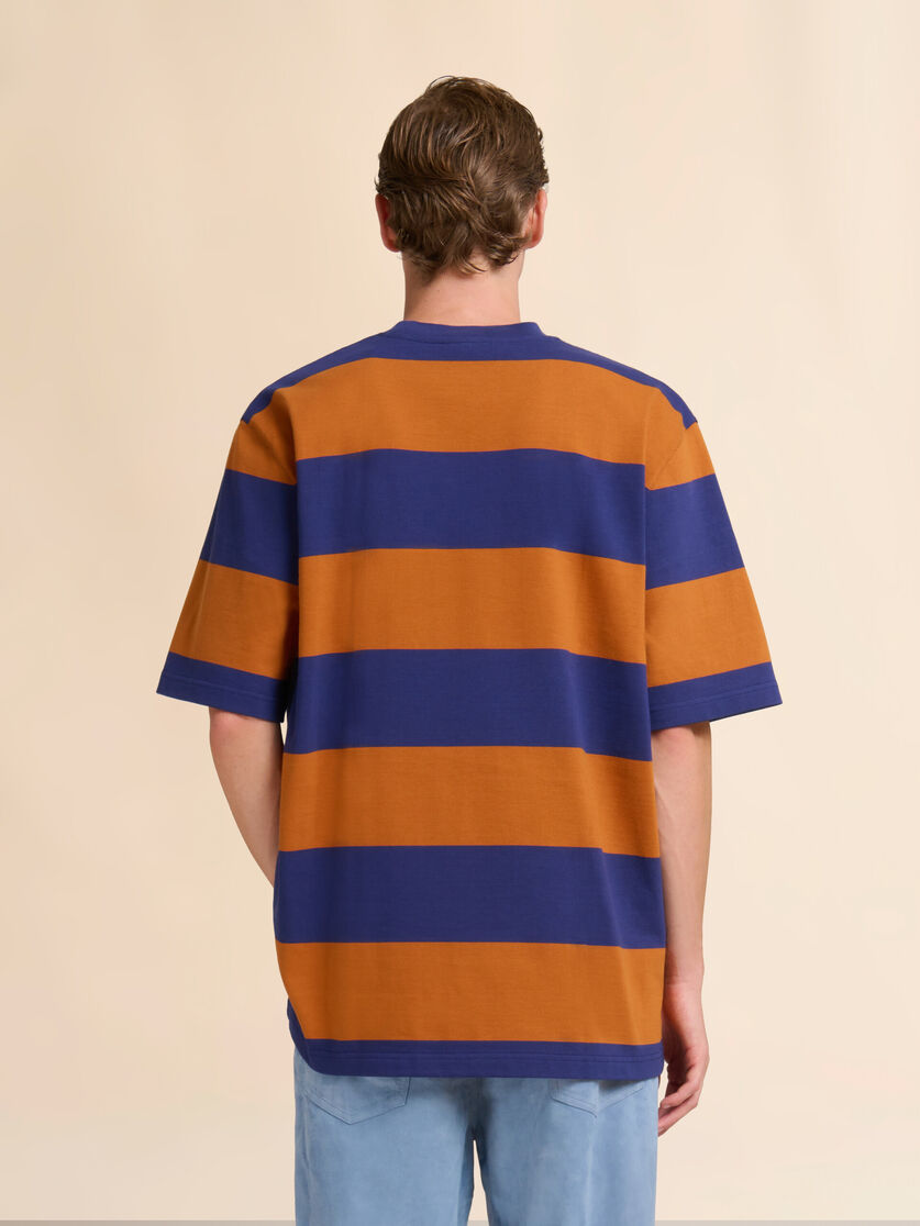 Deep blue and orange maxi-stripe cotton T-shirt, Image 3