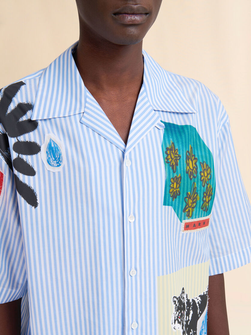 Light blue striped poplin bowling shirt - Shirts - Image 4