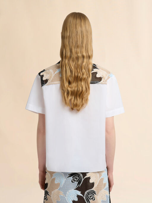 White poplin shirt with broderie anglaise yoke - Shirts