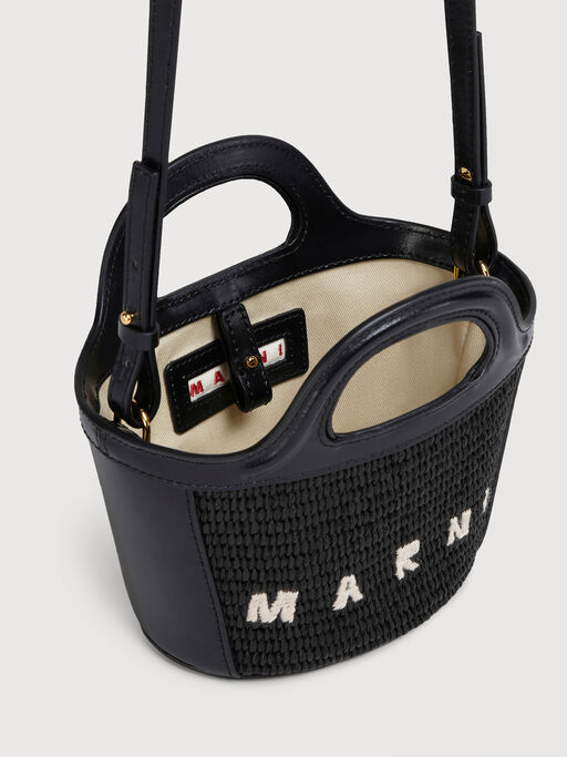 Microbolso Tropicalia negro de piel y tejido efecto rafia - Bolsos de mano