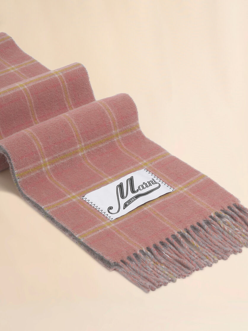 Pink wool-blend scarf with checked pattern - Scarves - Image 3