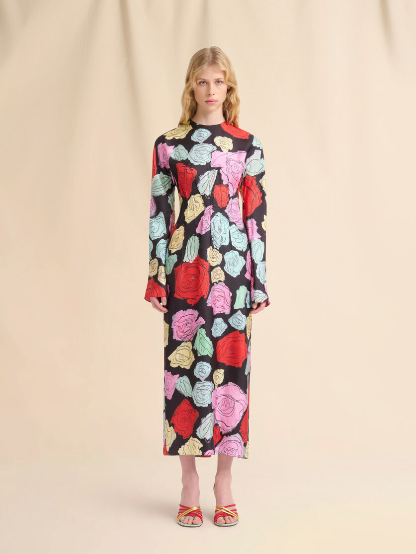 Black silk long-sleeve dress wih Orion print - Dresses - Image 2