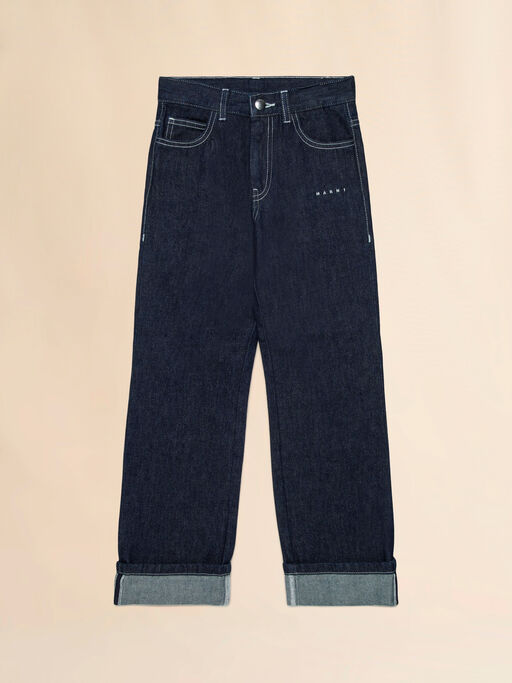 Deep blue denim jeans with white stitching - Pants