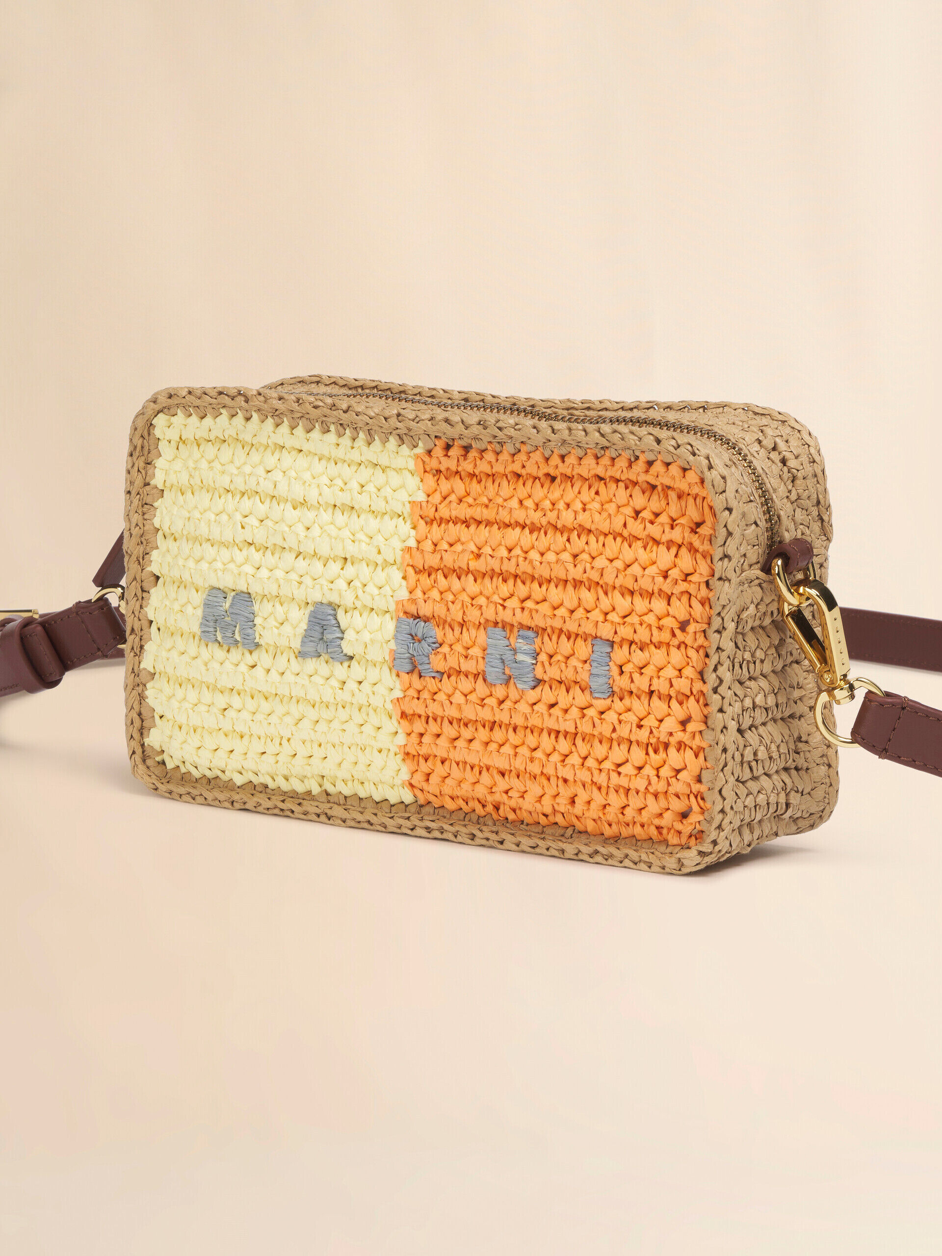Yellow and orange paper raffia Seaside camera bag | Marni