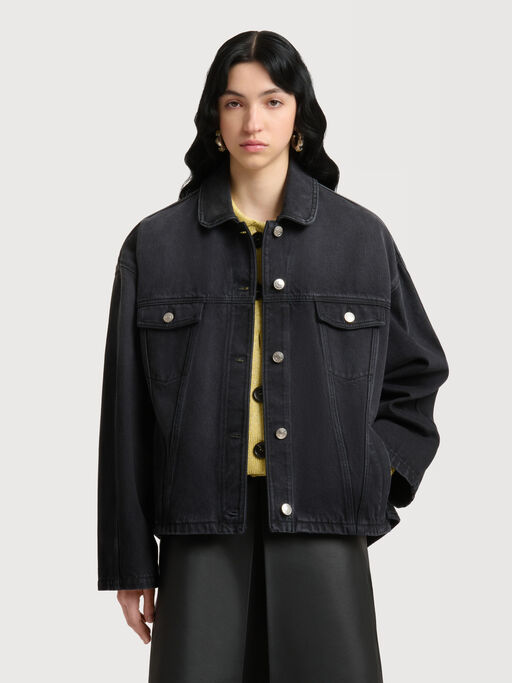 Black denim jacket with martingale - Jackets