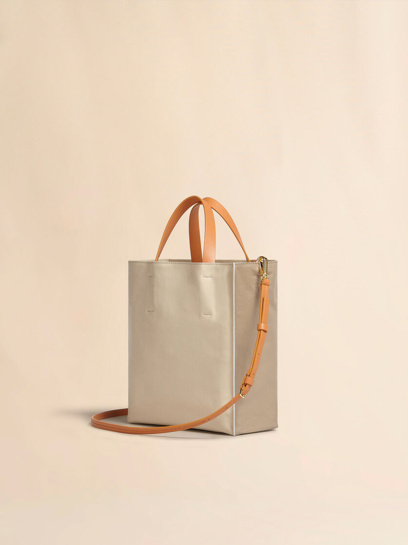 Brown pale blueblack tumbled leather MUSEO SOFT bag - Shopping Bags - Image 2