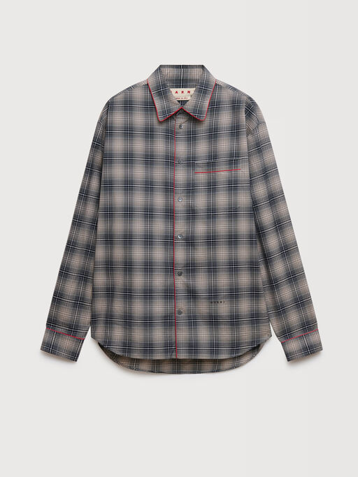 Beige e light brown checked poplin shirt with contrast piping - Shirts