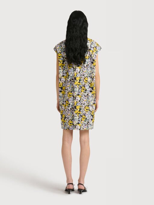 Yellow and black poplin dress with Pop Flowers print - Dresses