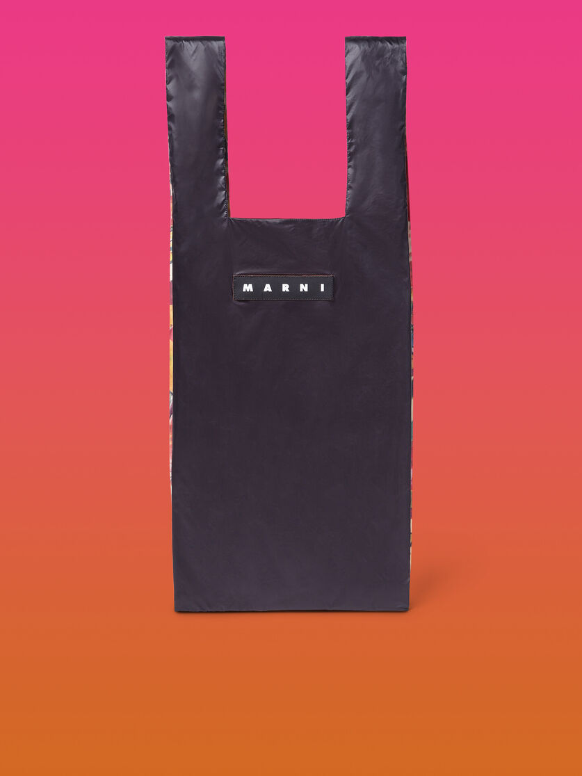 MARNI MARKET black shopping bag with floral print - Shopping Bags - Image 1