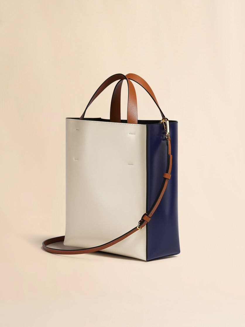 MUSEO small bag in blue and white leather - Shopping Bags - Image 2