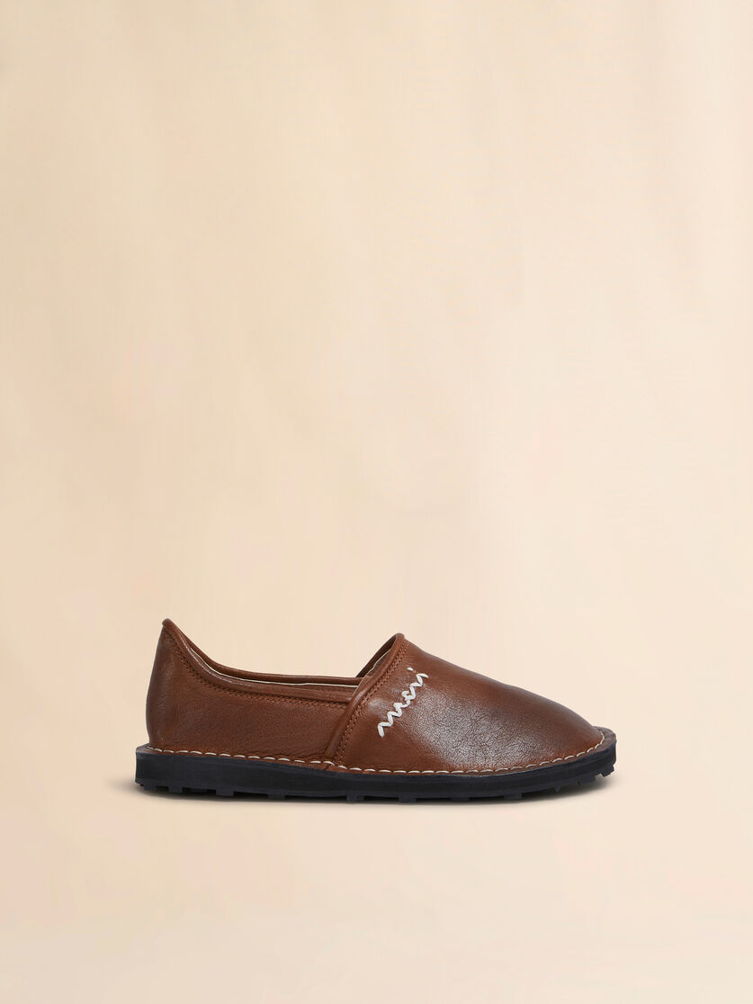 Mocasín slip-on de piel azul con bordado Marni Symbol - Mocassins - Image 1