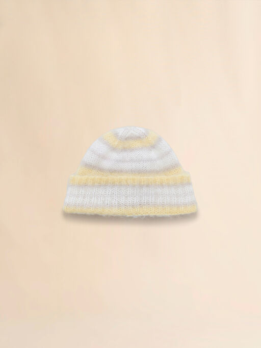 White brushed mohair beanie with stripes - Hats