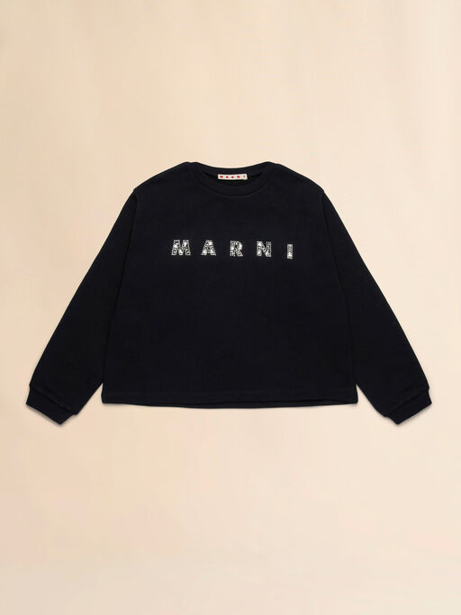 Black crewneck sweatshirt with rhinestone logo - Sweaters