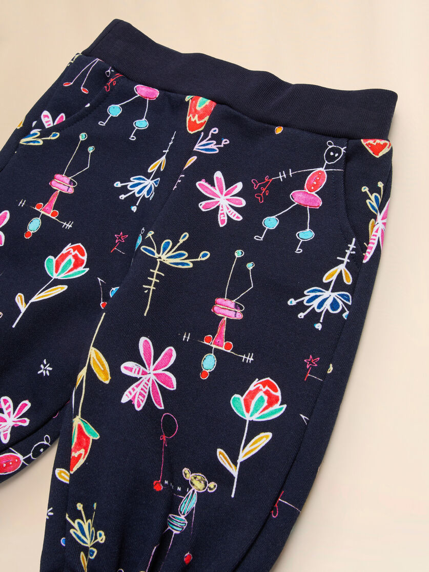 Deep blue cotton joggers with Fiorellini/Stecchini print - Pants - Image 3