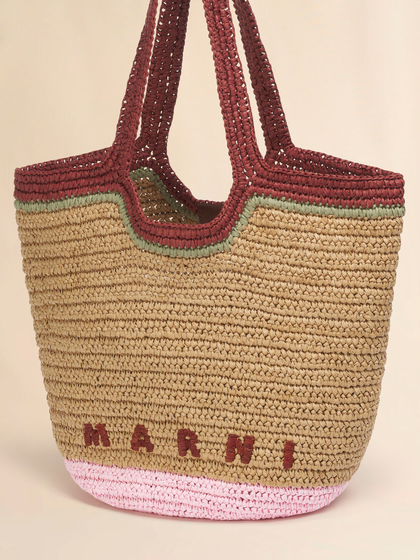 Burgundy and pink paper raffia Seaside hobo bag, Image 4