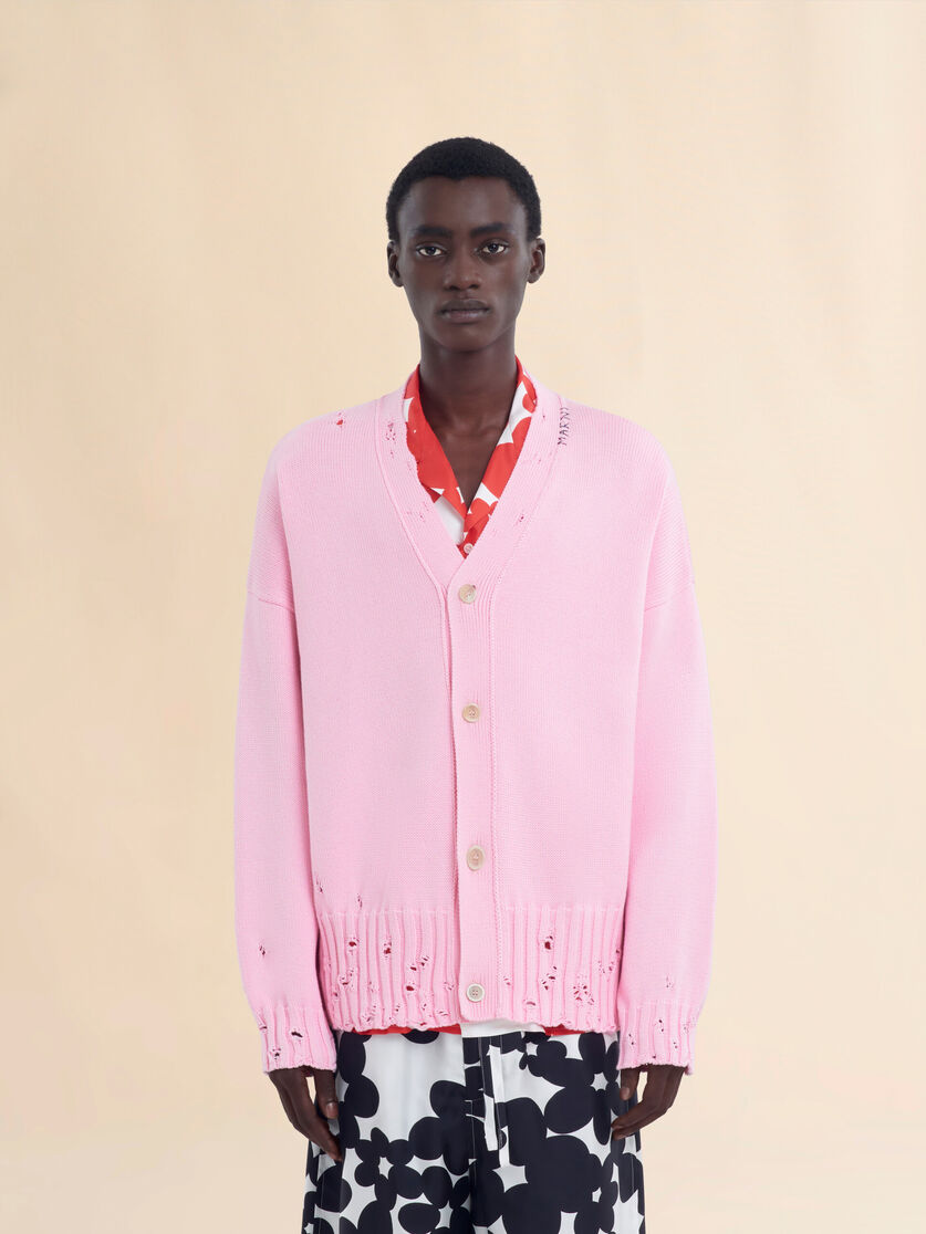 Pink cotton cardigan with Marni Symbol - Pullovers - Image 2