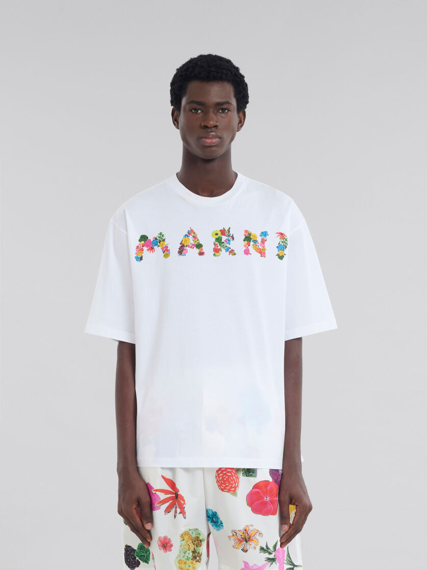 ホワイト ブーケマルニロゴ入り コットン製Tシャツ | Marni