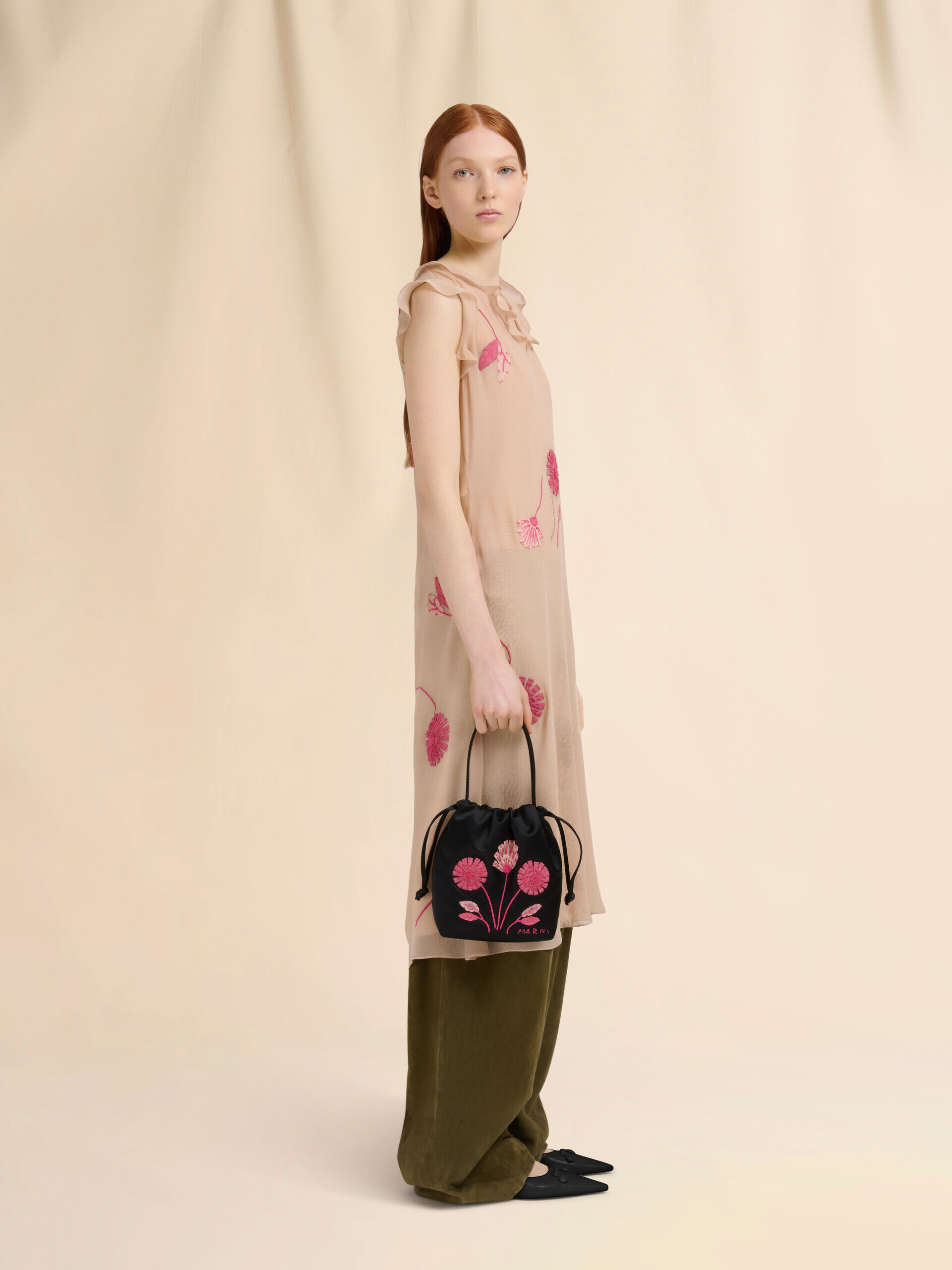 MARNI マルニ ひざ丈スカート 36(XS位) ピンクx赤x白等(花柄) 【