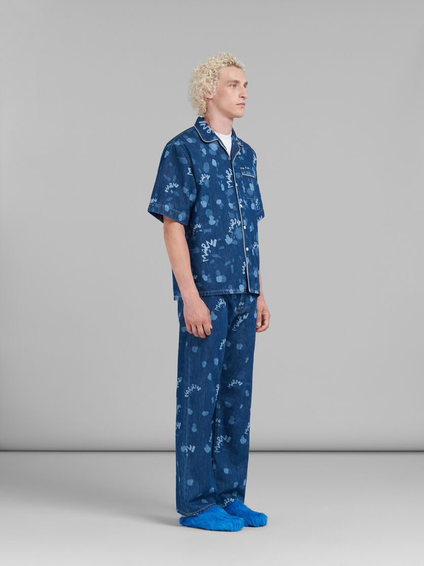 Jean en denim bleu avec imprimé Marni Dripping - Pantalons - Image 4