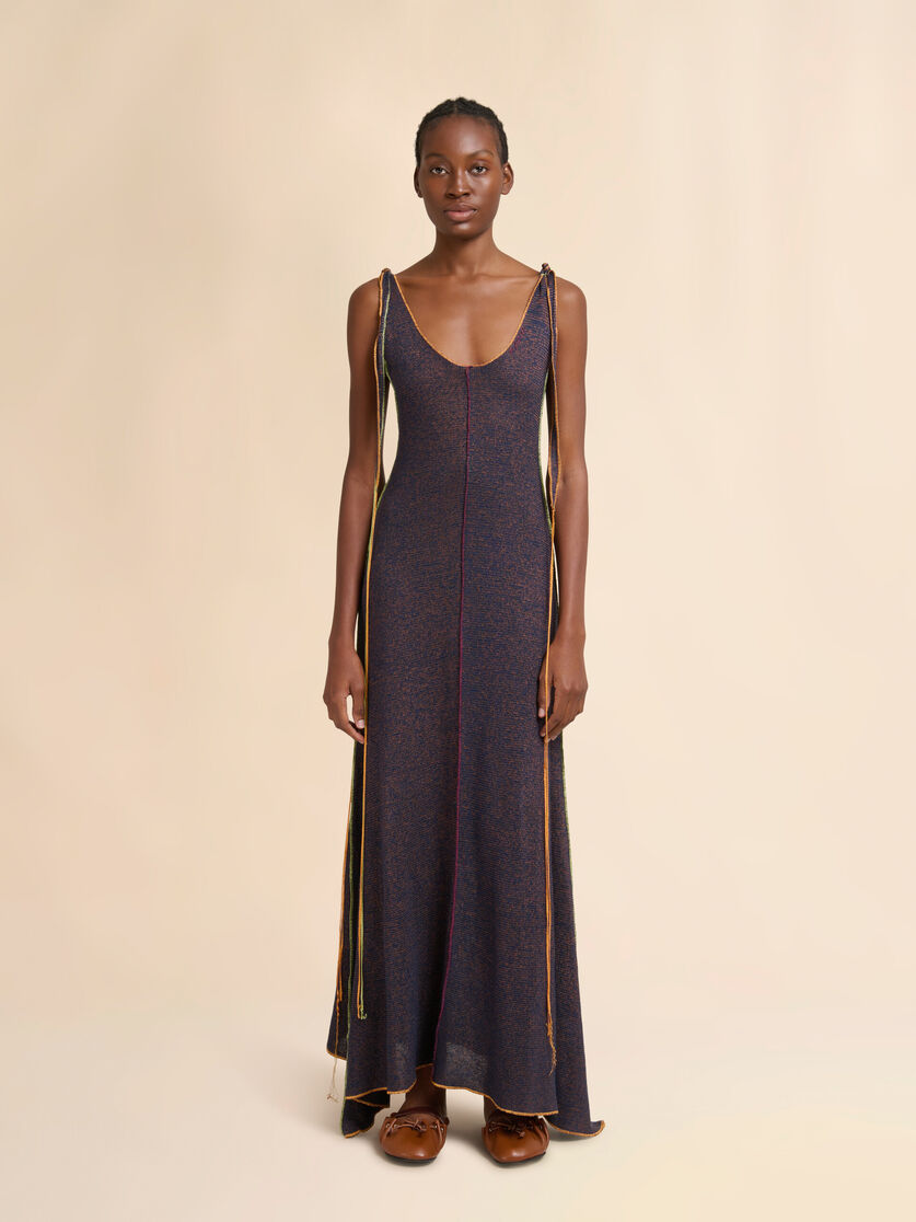 Blue linen-viscose dress with colourful edges, Image 2