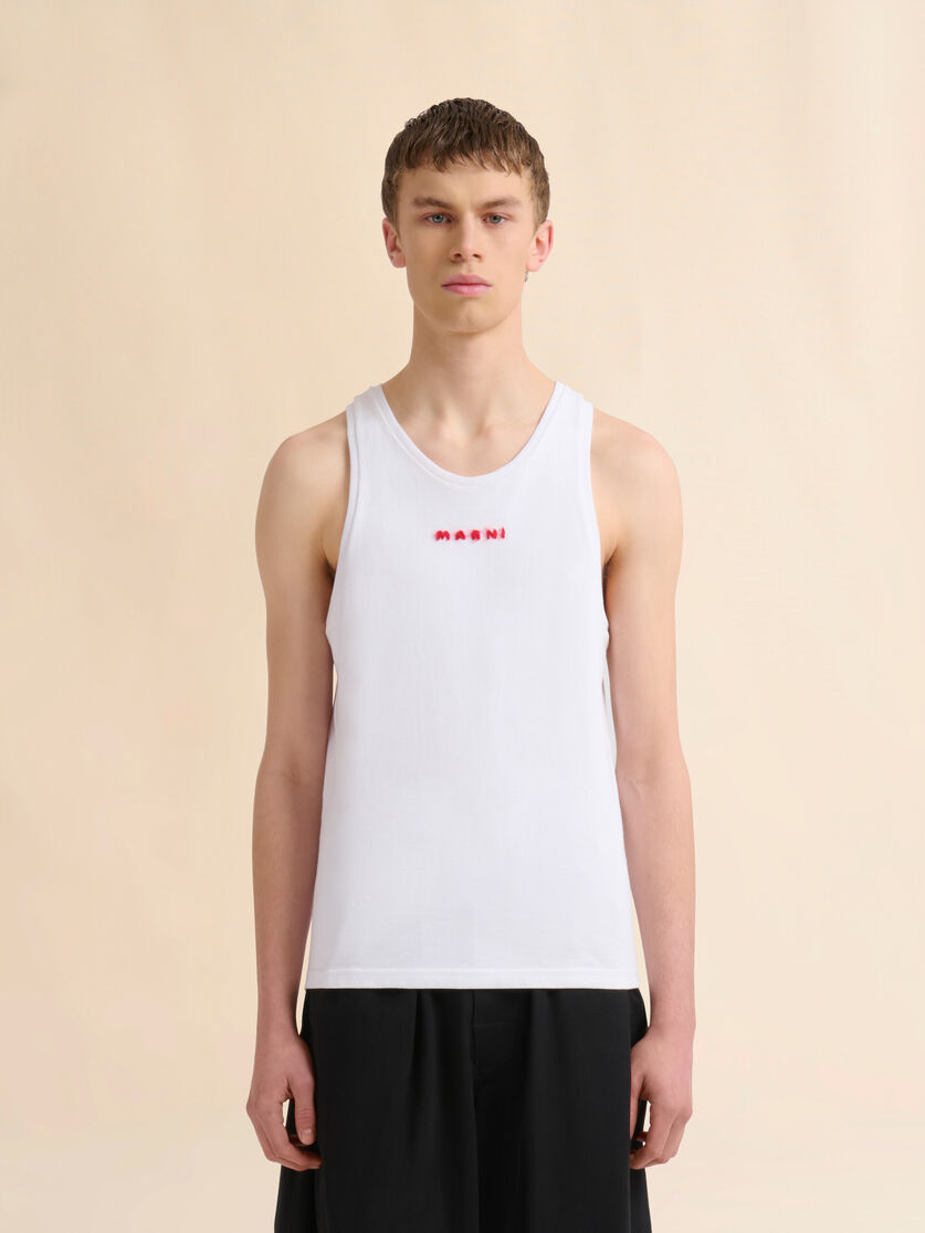 Black cotton tank top with mohair embroidery - Shirts - Image 2