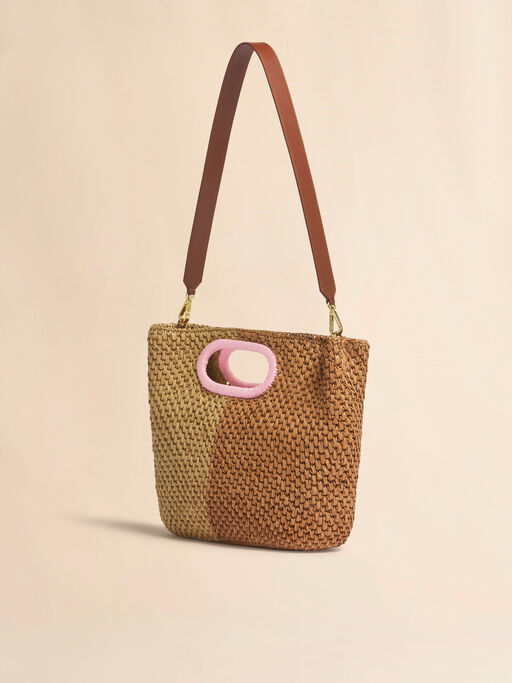 Dark and light brown paper raffia Seaside clutch - Handbags