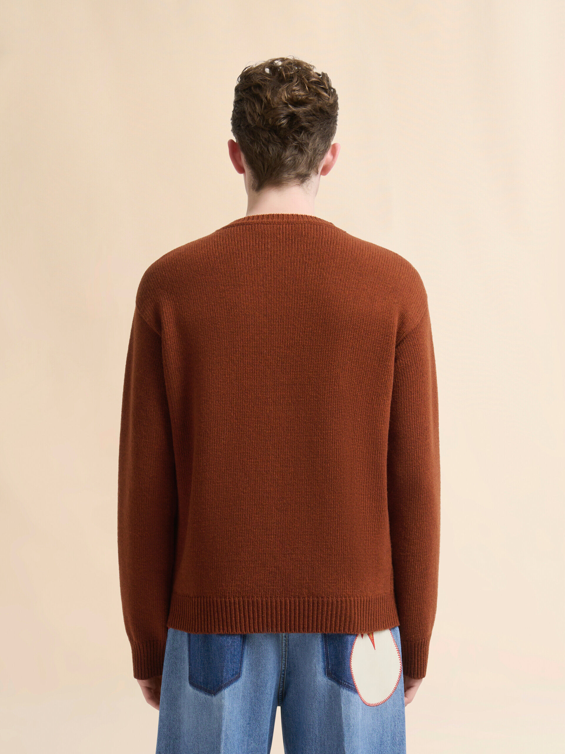 Brown wool sweater with laser-cut Marni logo | Marni