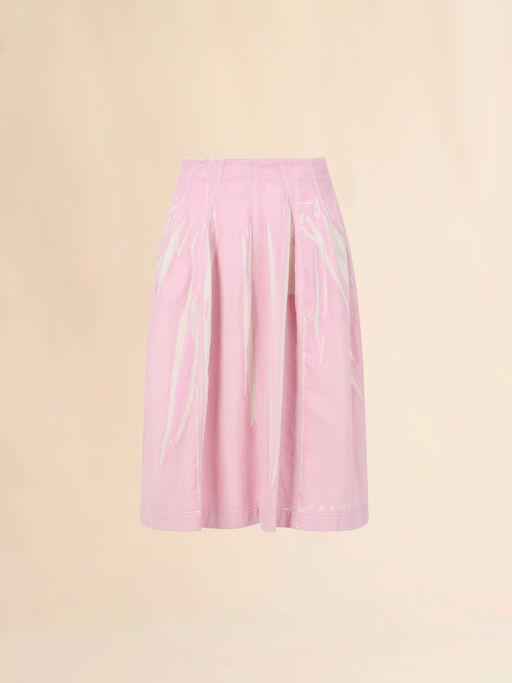 Blue screen-printed denim flared skirt - Skirts