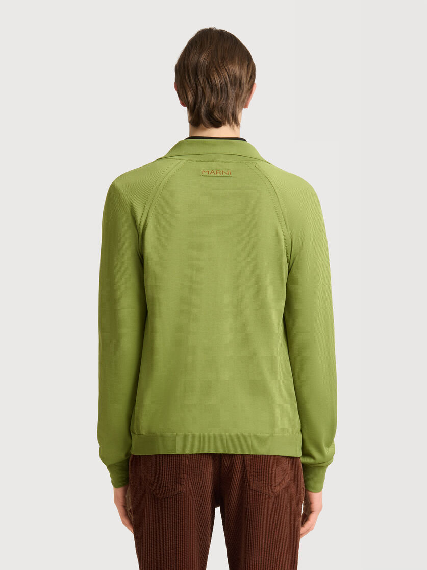 Green techno knit cardigan with polo collar, Image 4