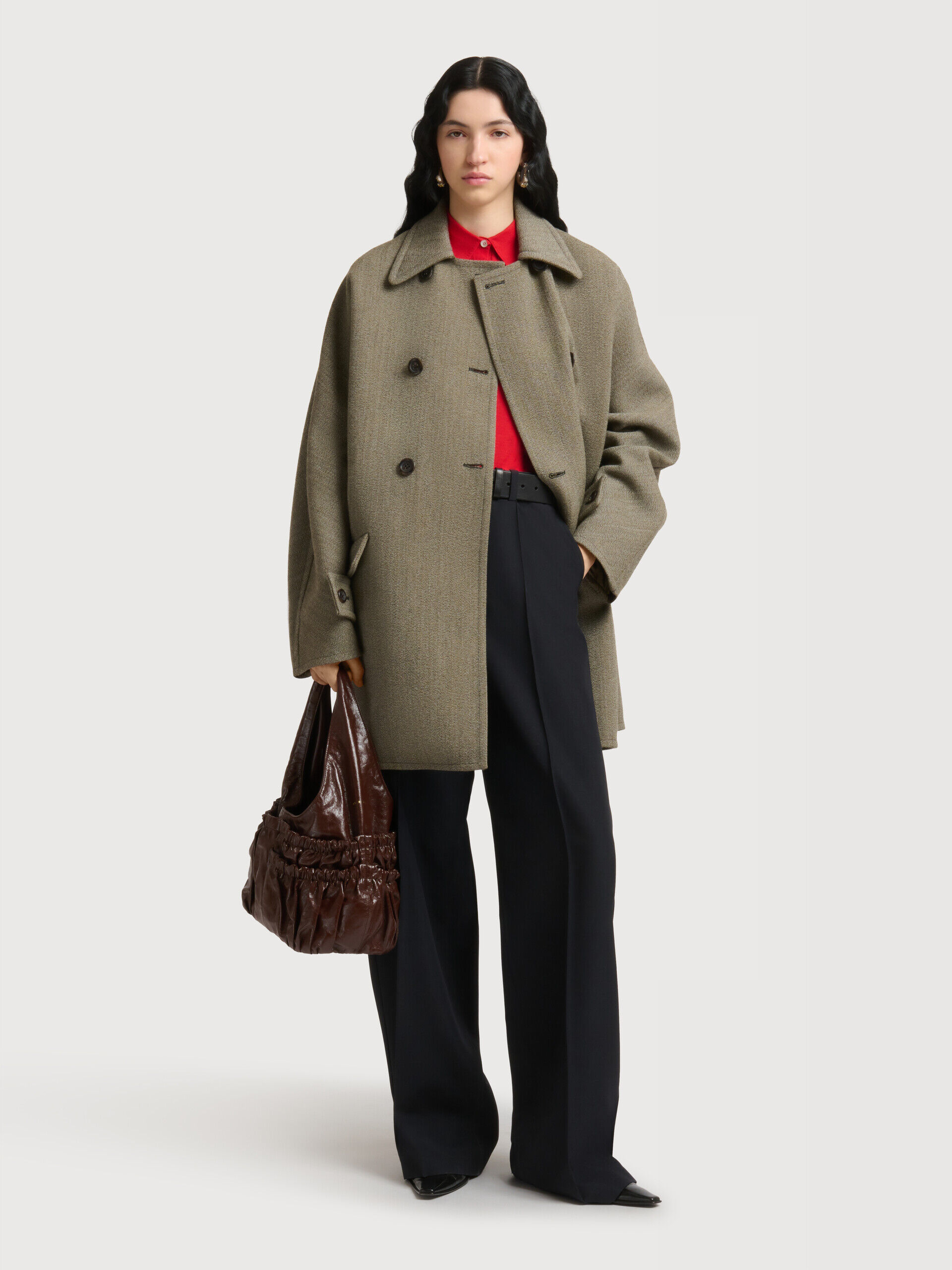 ブラウン レザー ギャザー ホーボーバッグ | Marni