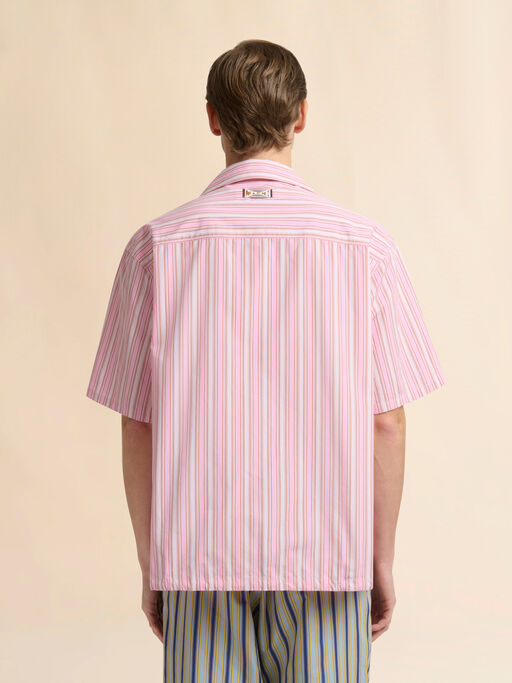 Pink striped poplin shirt with drawstring hem - Shirts