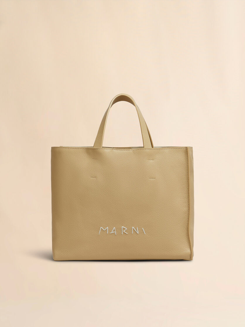 Black leather Museo Soft tote Bag with Marni Symbol embroidery - Shopping Bags - Image 1