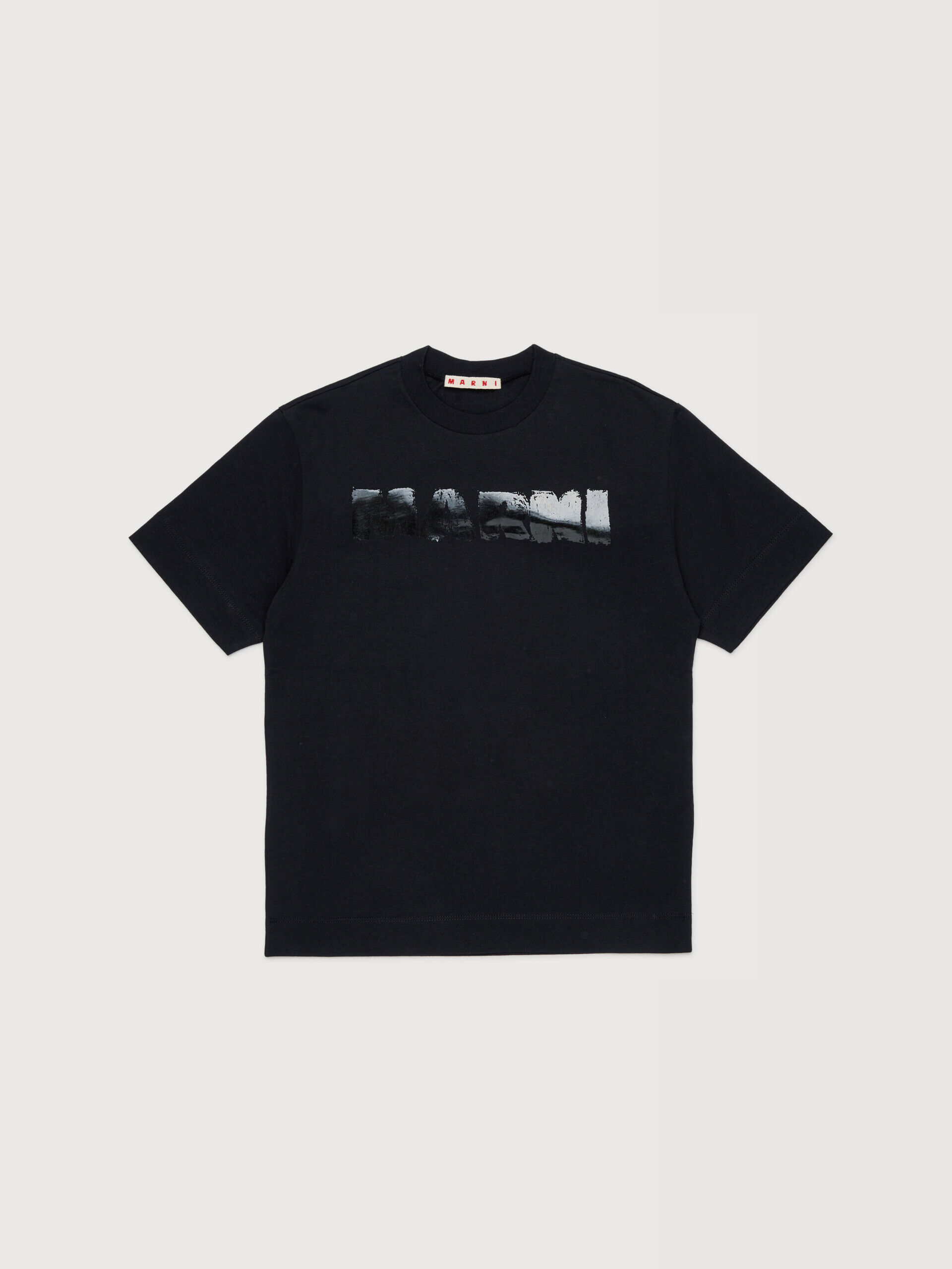 Black cotton T-shirt with shiny Marni logo | Marni
