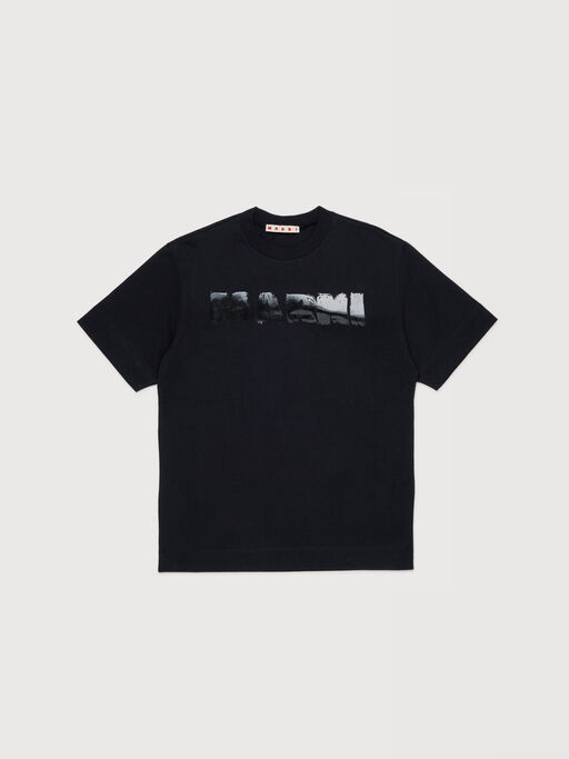 Black cotton T-shirt with shiny Marni logo - T-shirts
