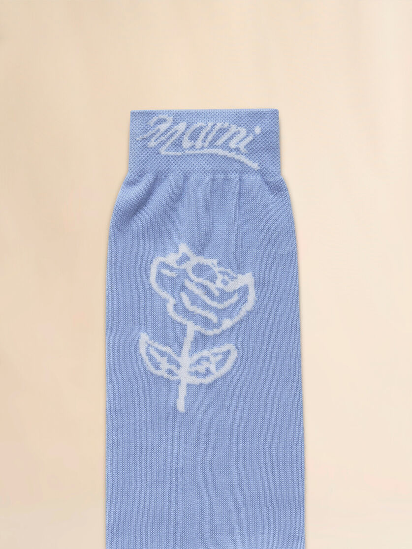 Light blue cotton socks with rose detail - Socks - Image 3