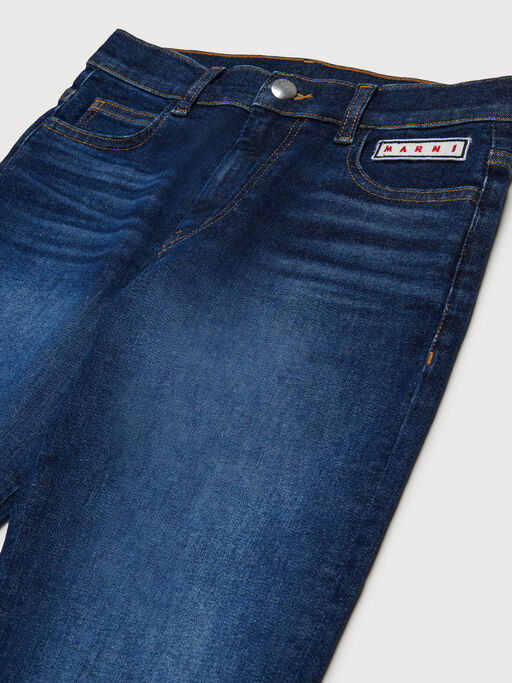 Dark blue stretch cotton jeans with turn-ups - Pants