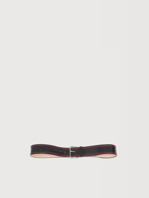 Black leather belt with triple stitching - Belts