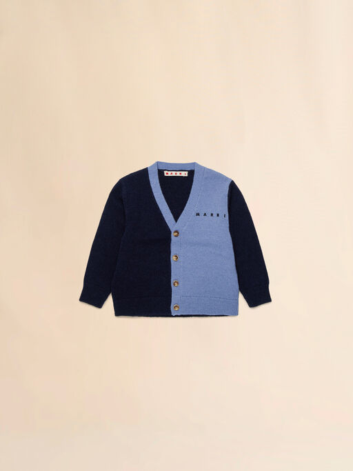 Blue wool-nylon half-and-half cardigan - Knitwear