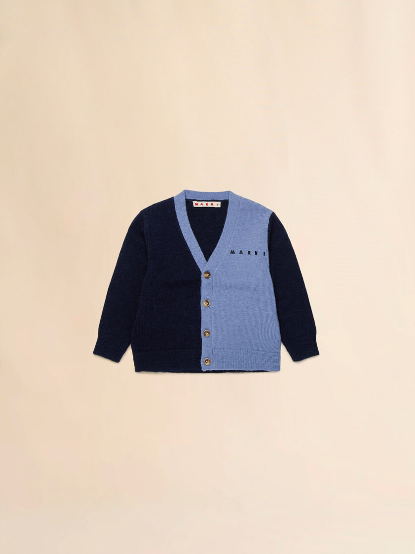 Blue wool-nylon half-and-half cardigan - Knitwear - Image 1