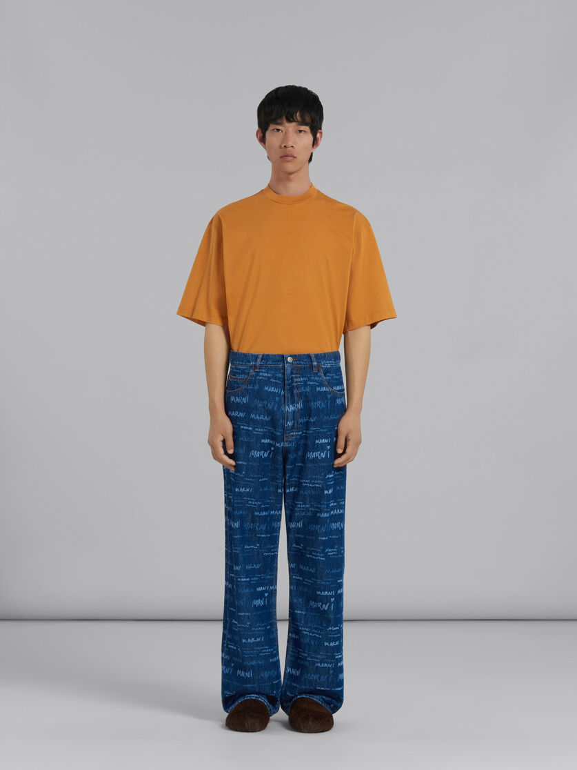 Denim straight trousers with Mega Marni print - Pants - Image 2