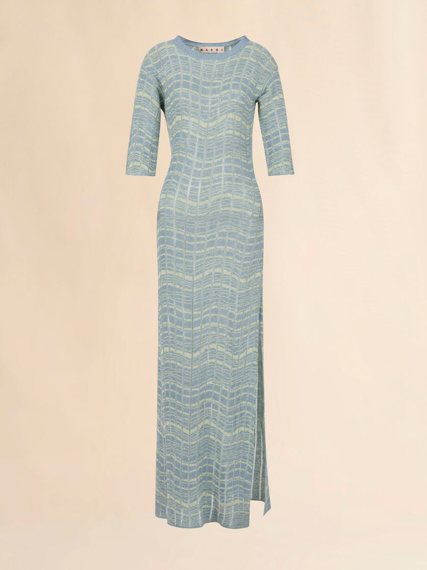 Blue ribbed linen dress with wavy pattern, Image 1