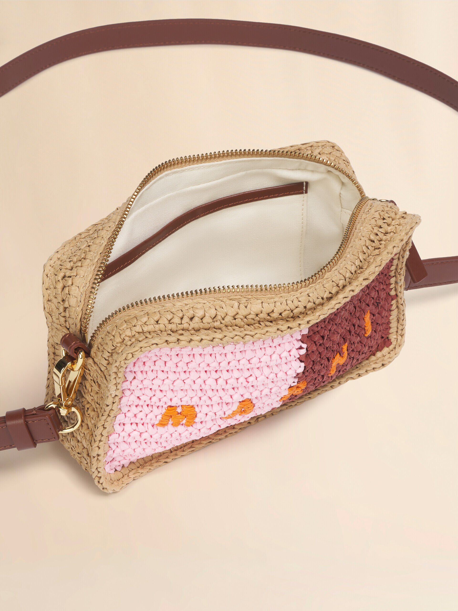 Pink and burgundy paper raffia Seaside camera bag | Marni