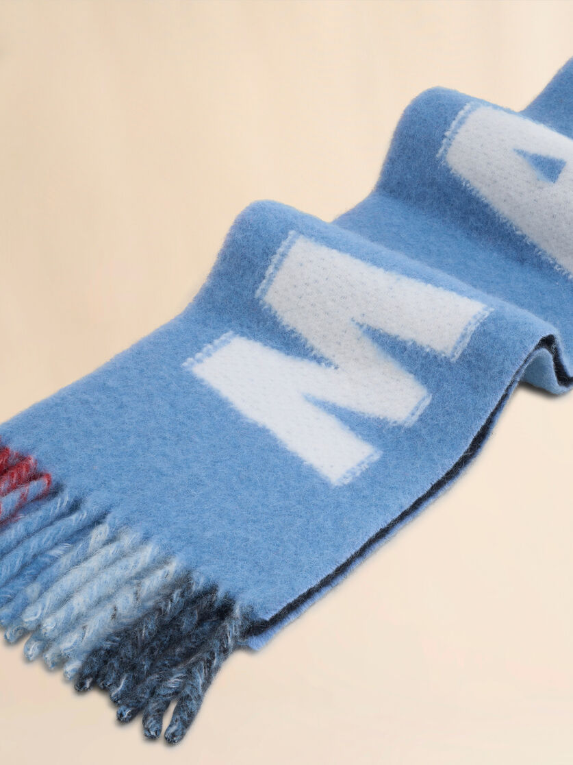 Light blue mohair and wool scarf with maxi logo - Scarves - Image 3