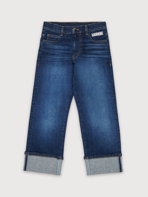 Dark blue stretch cotton jeans with turn-ups - Pants