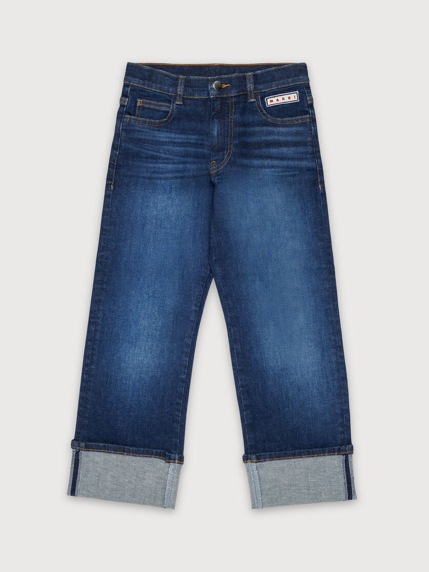 Dark blue stretch cotton jeans with turn-ups, Image 1