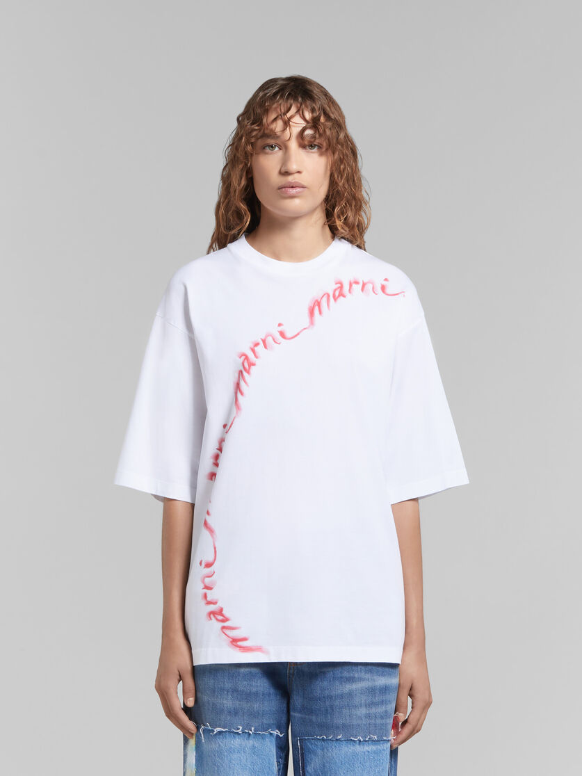 White bio cotton T-shirt with wavy logo - T-shirts - Image 2