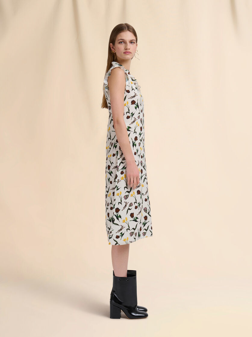 Cream envers satin dress with Tulips and Hares print - Dresses - Image 6