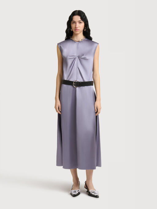 Grey satin sleeveless dress with contrast stitching - Dresses
