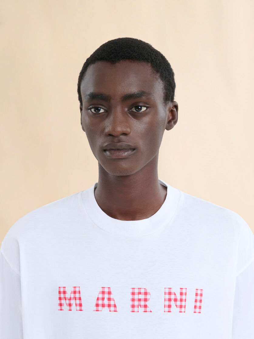 Crew neck T-shirt with checked Marni logo - Shirts - Image 4