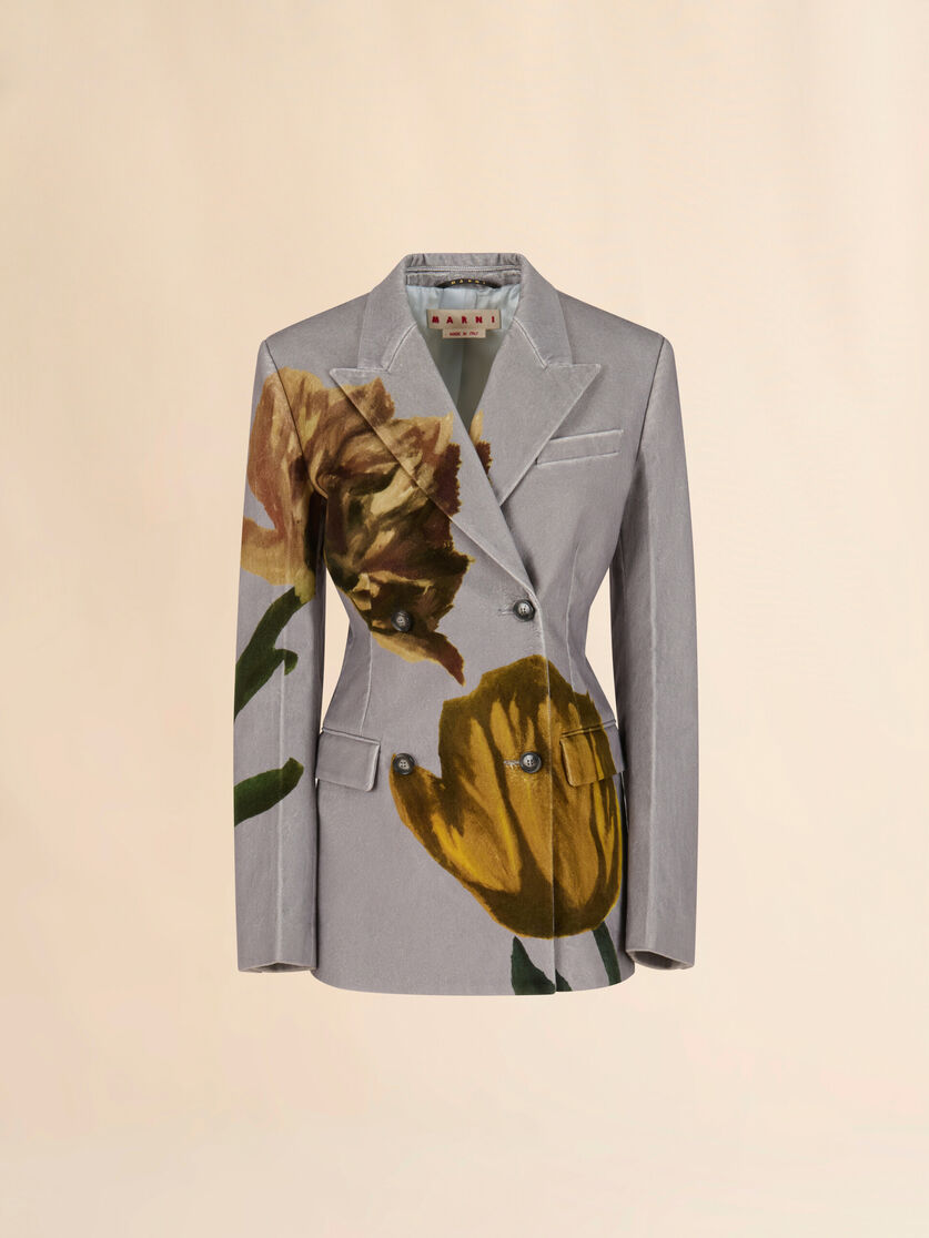 Grey velvet blazer with tulip print - Jackets - Image 1
